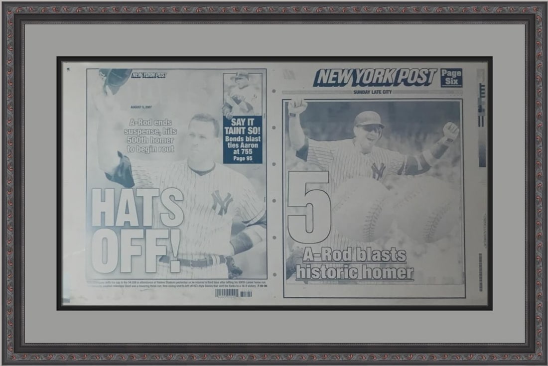Alex Rodriguez 500 Home Run New York Post Aluminum Printing Plate Framed 19 x 29 (1 of 4)