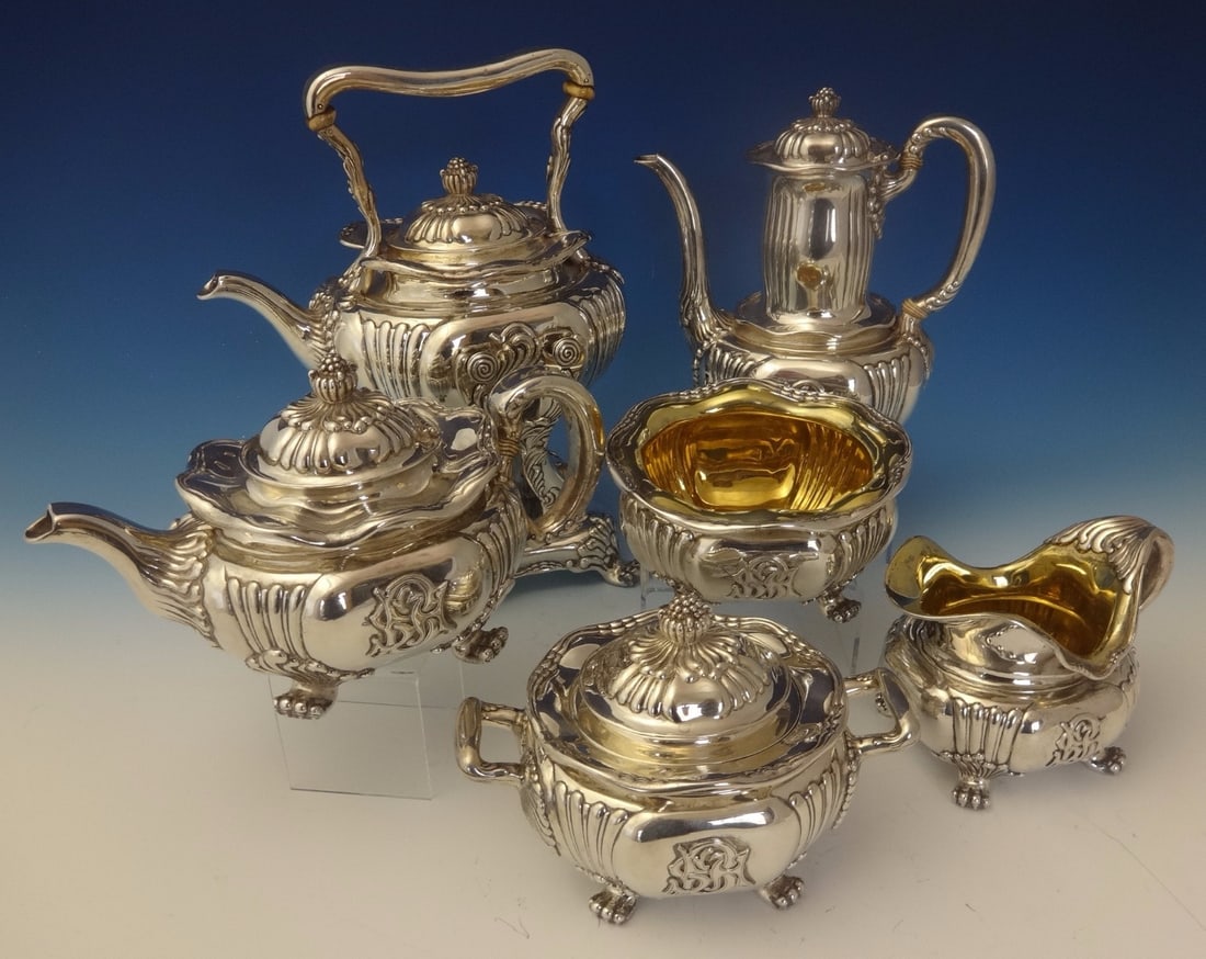 Tiffany & Co One-Of-A-Kind Sterling Silver 6pc Tea Set Chrysanthemum Motif: Tiffany & Co One-Of-A-Kind Sterling Silver 6pc Tea Set Chrysanthemum Motif Presenting a remarkable Tiffany & Co. Sterling Silver Tea Set, an exquisite 6-piece collection featuring a stunning chrysanth