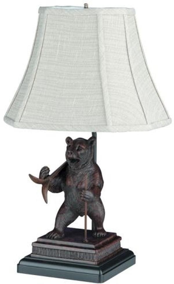Charming Ski Bear Lamp with Linen Shade in Ebony Finish: Charming Ski Bear Lamp with Linen Shade in Ebony Finish This item is made at time of order. Please allow 42 to 70 days for production. Illuminate your space with this charming Whimsical Ski Bear Lamp,