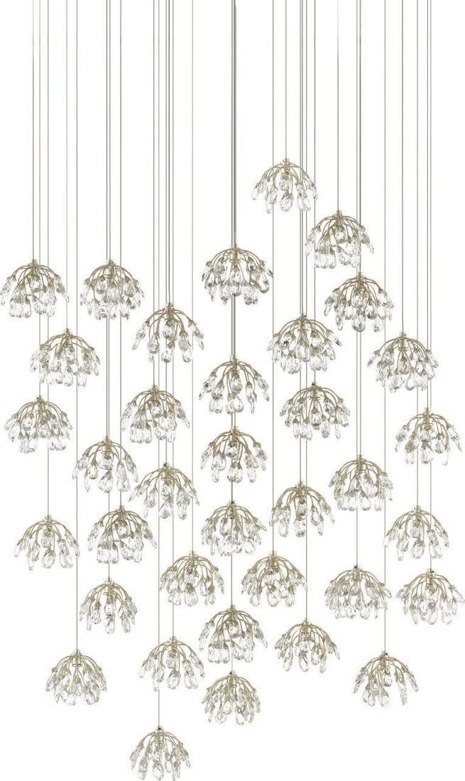 Currey Crystal Bud Multi-Drop Pendant Light 36-Bulb Dimmable Silver (1 of 3)