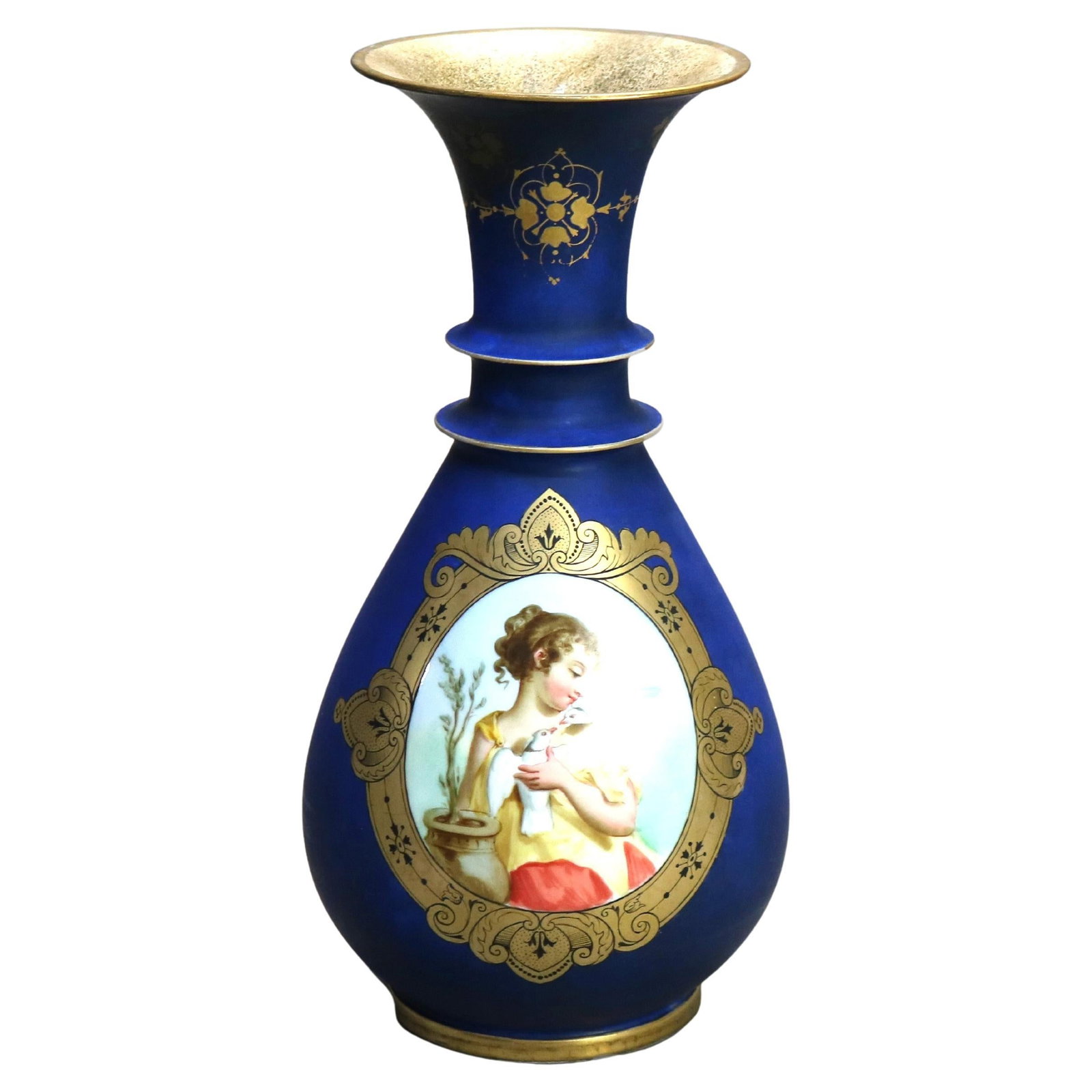 C1890 Antique Old Paris Hand Painted Porcelain Vase with Portrait: C1890 Antique Old Paris Hand Painted Porcelain Vase with Portrait This exquisite Antique Old Paris Hand Painted Porcelain Portrait Vase, crafted circa 1890, stands at 13 inches tall and features a cap