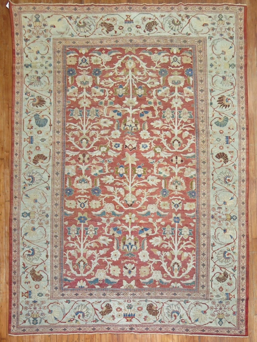 8' 3" x 11' 2" Persian Sultanabad Mahal Room Rug: 8' 3" x 11' 2" Persian Sultanabad Mahal Room Rug An antique late 19th century Persian Sultanabad rug featuring a compelling all-over design with a gray-blue border set on a burnt red field. Specificat