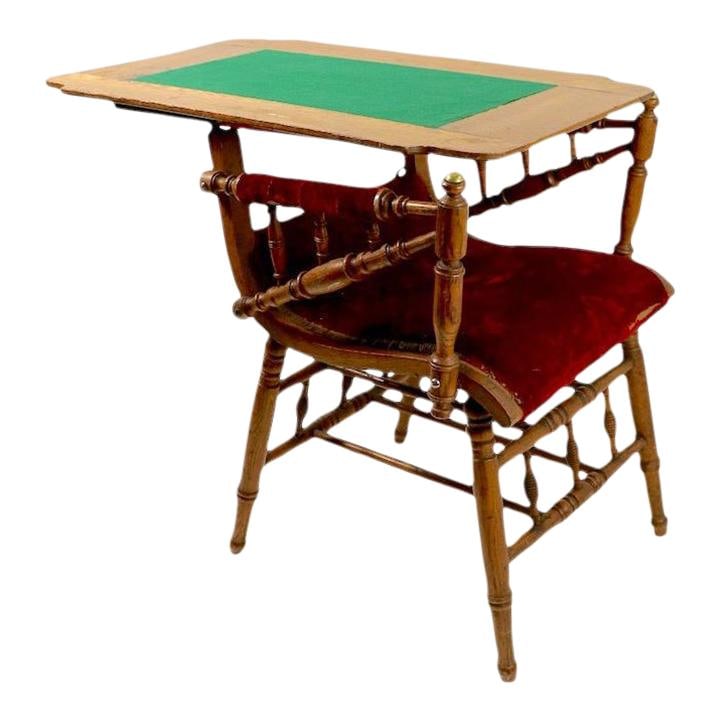 Victorian Mechanical Folding Chair Table Oak Upholstery: Victorian Mechanical Folding Chair Table Oak Upholstery Discover this fascinating mechanical folding chair/table from the Victorian era. This unique piece showcases a backrest that folds down to creat