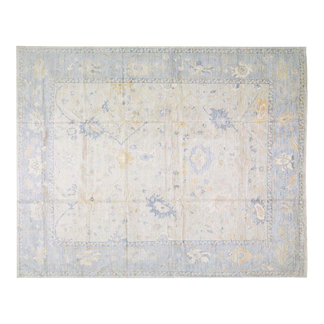 11'7 x 14'8 Oushak Wool Rug Hand Woven Turkish White: 11'7 x 14'8 Oushak Wool Rug Hand Woven Turkish White This Turkish hand-knotted Oushak rug features an allover design and a silky soft wool texture. The rug is crafted with traditional hand weaving tec