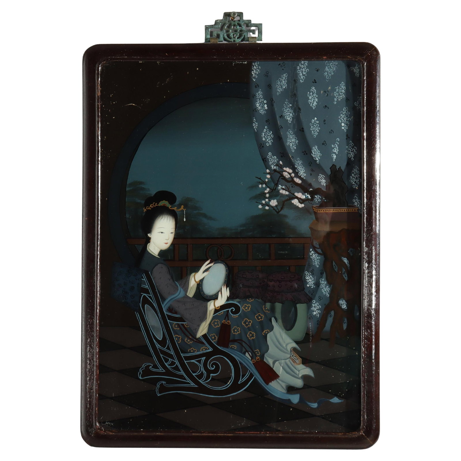 Chinese Glass Wall Art Panel With Woman Portrait Early 20th Century (1 of 8)
