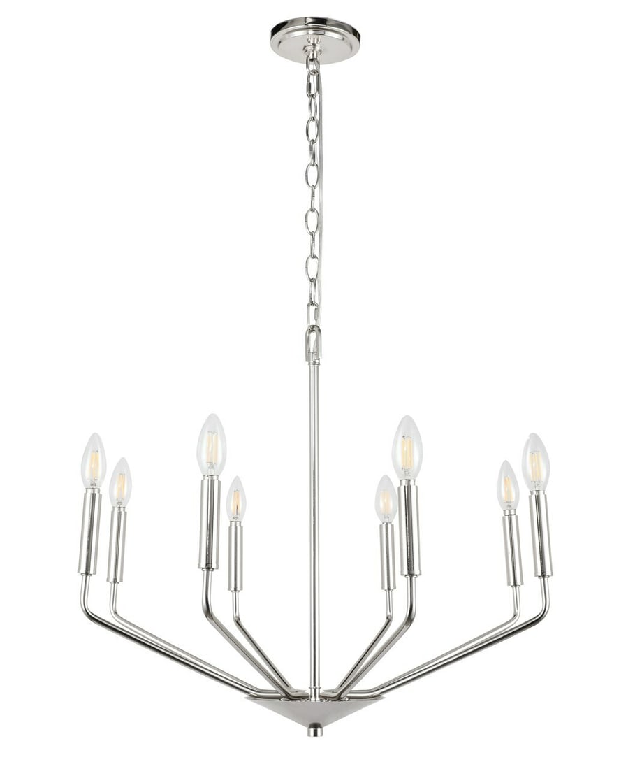 Living District Enzo 8 Light Chrome Chandelier 25 inch: Living District Enzo 8 Light Chrome Chandelier 25 inch This modern 8-light chandelier features a polished chrome finish and a round, adjustable design, making it a stylish focal point for living rooms