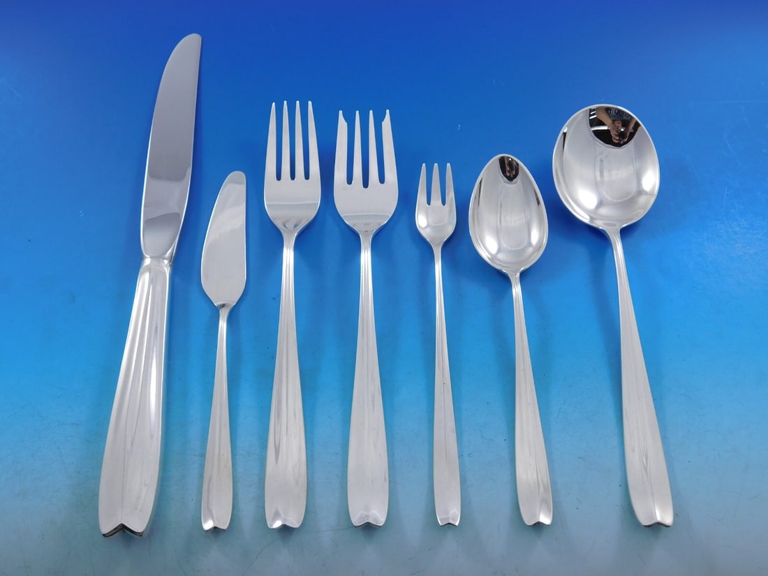Tiffany Cordis Sterling Silver 89 Piece Mid Century Modern Flatware Set: Tiffany Cordis Sterling Silver 89 Piece Mid Century Modern Flatware Set This is a Cordis pattern sterling silver flatware set by Tiffany & Co., featuring a modern mid-century design. The set comprises