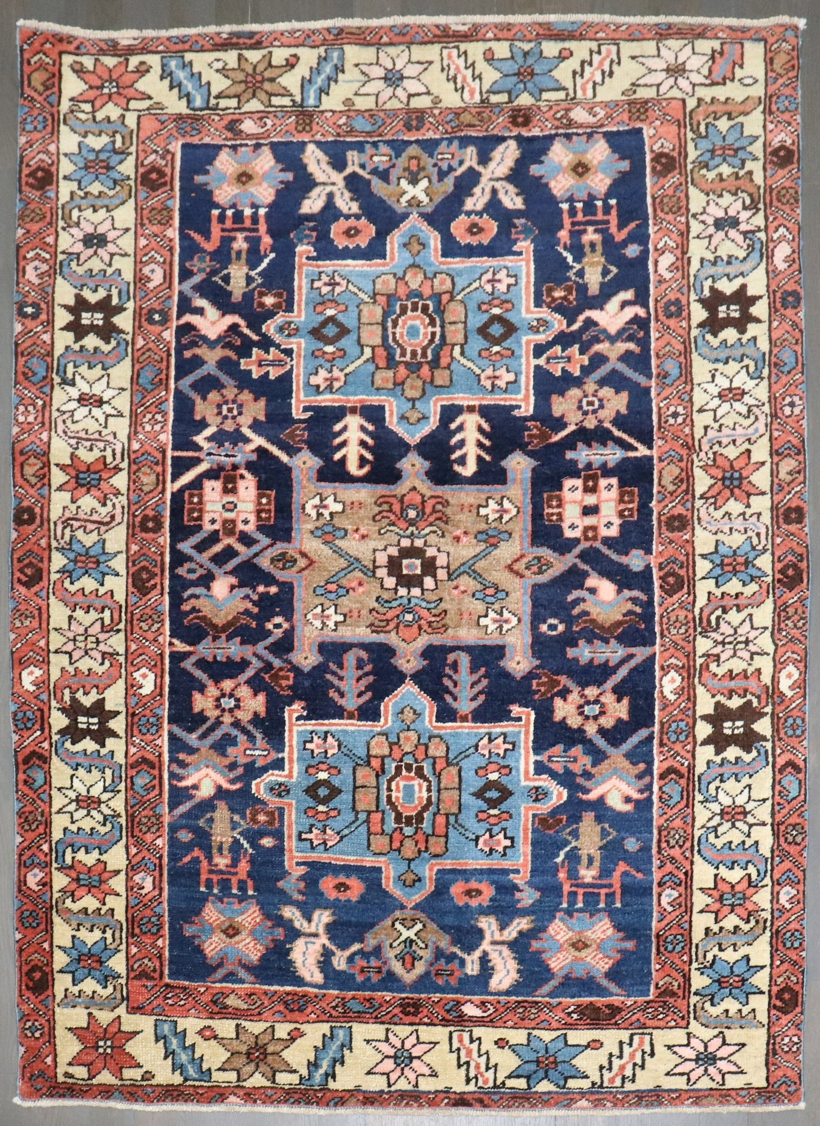 3' 2" x 4' 2" Persian Heriz Serapi Square Rug Navy: 3' 2" x 4' 2" Persian Heriz Serapi Square Rug Navy Early 20th century Persian Heriz Serapi small square rug in predominantly navy. Pre-owned condition. Specifications Type: Serapi/Heriz Origin: