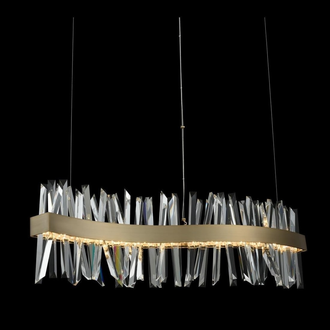 Kalco Glacier 42-Inch LED Wave Light Brushed Champagne Gold Crystal: Kalco Glacier 42-Inch LED Wave Light Brushed Champagne Gold Crystal Illuminate your space with the Modern Glacier 42-Inch LED Wave Light, a stunning piece that blends contemporary design with