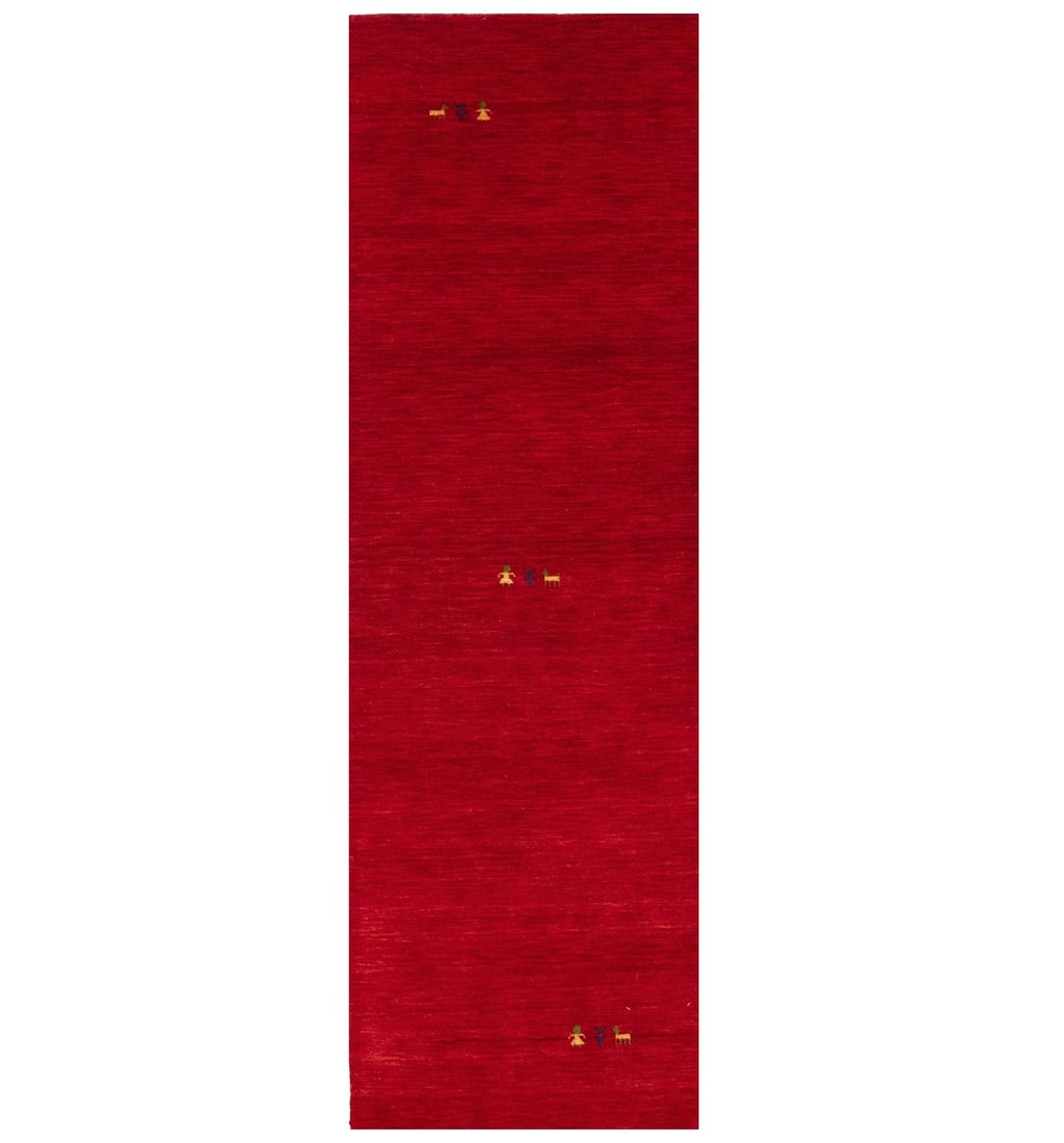 Hand Loomed Wool Gabbeh Runner 2'8 x 7'10 Red Modern Tribal: Hand Loomed Wool Gabbeh Runner 2'8 x 7'10 Red Modern Tribal Enhance your space with this Gabbeh Modern Runner Rug, featuring a vibrant tribal pictorial design perfect for kids' room decor. Measuring 2