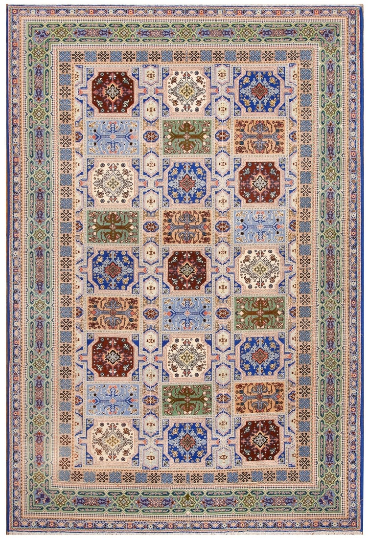 Vintage Moroccan Wool Area Rug 7x10 Geometric Blue Handmade: Vintage Moroccan Wool Area Rug 7x10 Geometric Blue Handmade This rare vintage Moroccan area rug features a striking geometric design in cobalt blue, inspired by traditional Moroccan villas. Handmade u