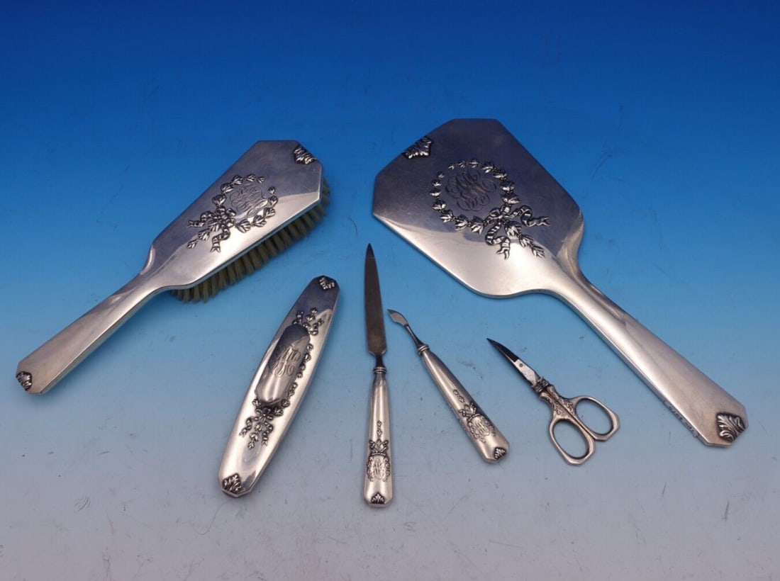 Whiting Madam Jumel Sterling Silver 6pc Dresser Set with Monogram (1 of 18)