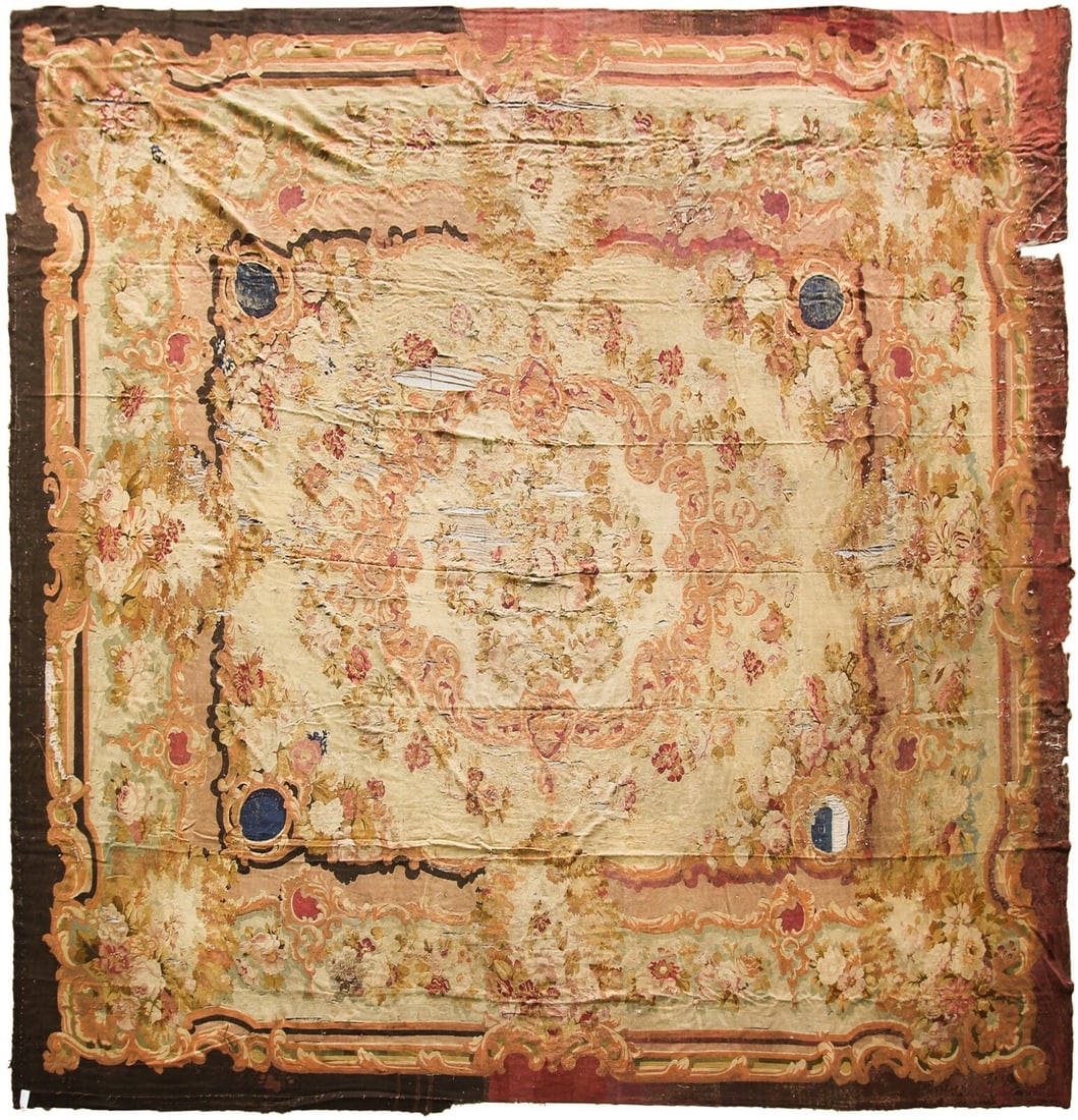 French Aubusson Wool Flat Weave Rug 17 x 21 ft Circa 1830: French Aubusson Wool Flat Weave Rug 17 x 21 ft Circa 1830 This is an original antique French Aubusson area rug, handmade circa 1830 in a rare oversized palace dimension of 17 by 21 feet. Flat woven fr