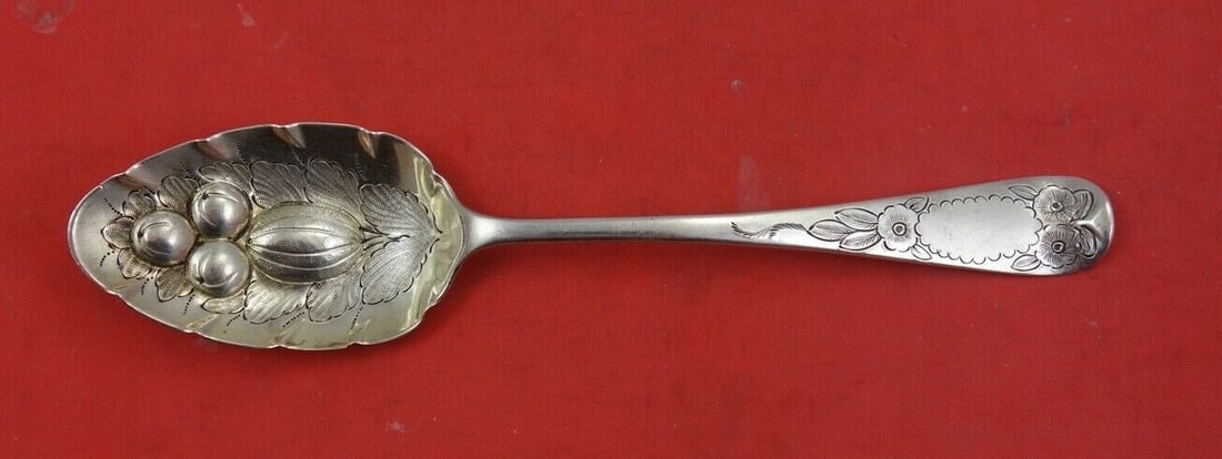 Victorian Sterling Silver Berry Spoon London 1841 by George Adams: Victorian Sterling Silver Berry Spoon London 1841 by George Adams This exquisite English Victorian berry spoon, crafted from sterling silver in London in 1841, features the artistry of George Adams. T