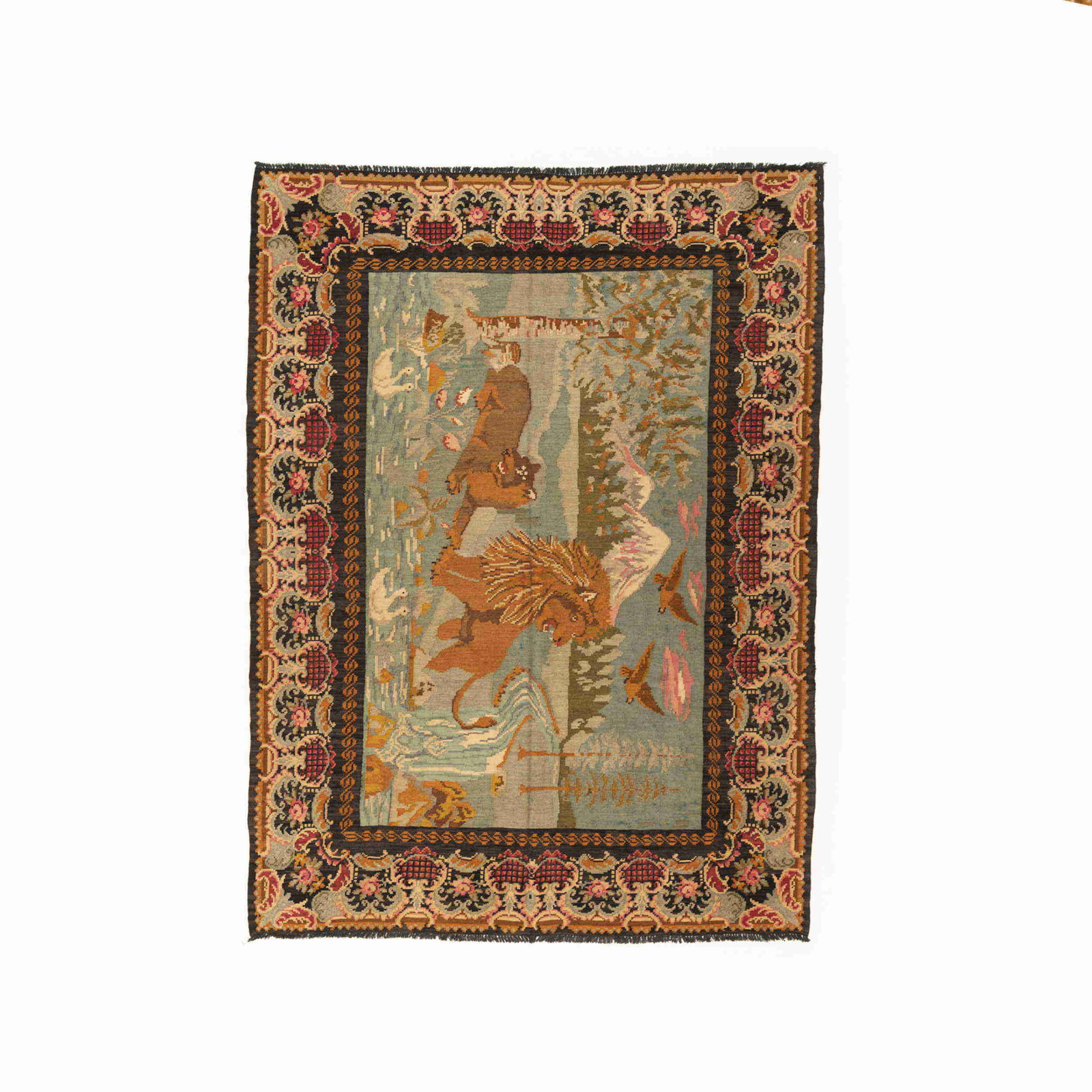 Authentic Handmade Gocmen Kilim Wool Tapestry 85.8 x 121.3 inches: Authentic Handmade Gocmen Kilim Wool Tapestry 85.8 x 121.3 inches This authentic handmade Gocmen kilim is a stunning piece crafted from high-quality wool on wool, showcasing traditional flat weaving t