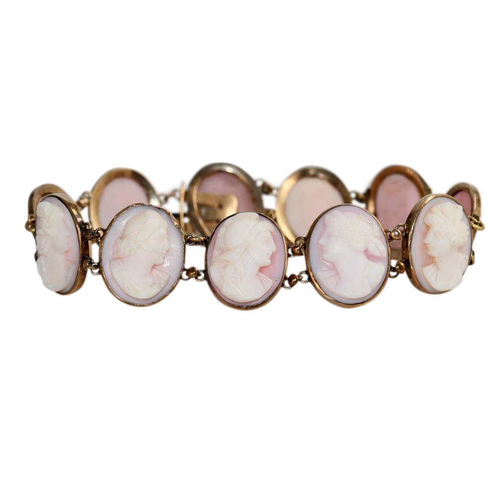 Vintage 10K Yellow Gold Shell Cameo Bracelet 6.5 In 13 Gr (1 of 6)