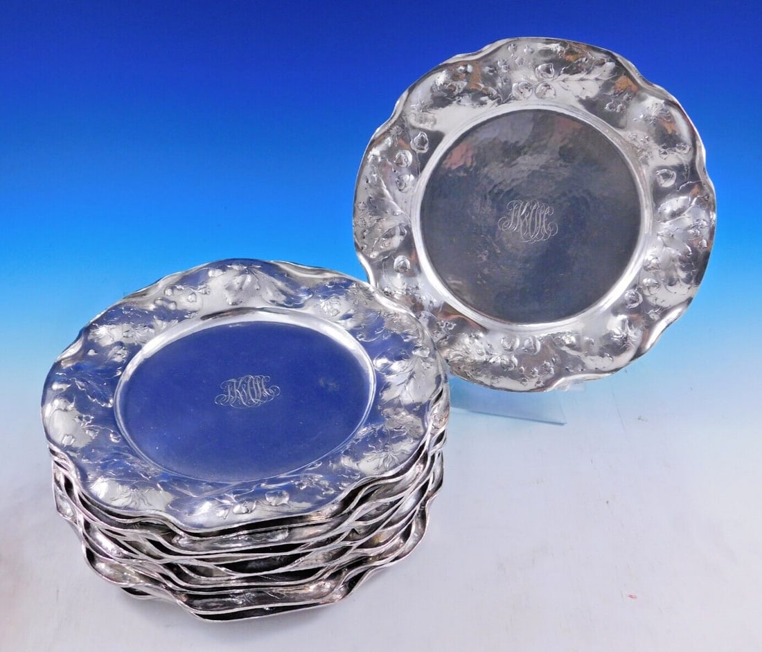 Gorham Martele Sterling Silver 12 Service Plates Daisy Motif Set of 12 (1 of 10)