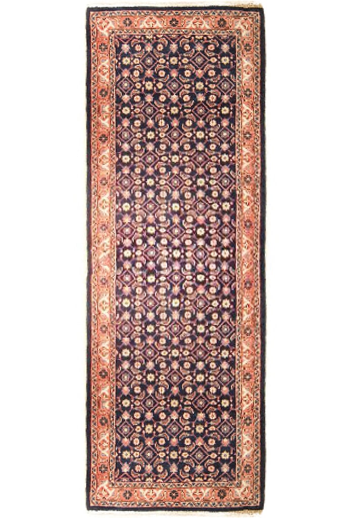 Navy Blue Persian Hamadan Style Rug 3'7 x 10'3 Handmade: Navy Blue Persian Hamadan Style Rug 3'7 x 10'3 Handmade Free continental US Shipping Indulge in the elegance of this handcrafted Navy Blue Traditional Persian Hamadan Style Rug, measuring 3' 7" x 10' 
