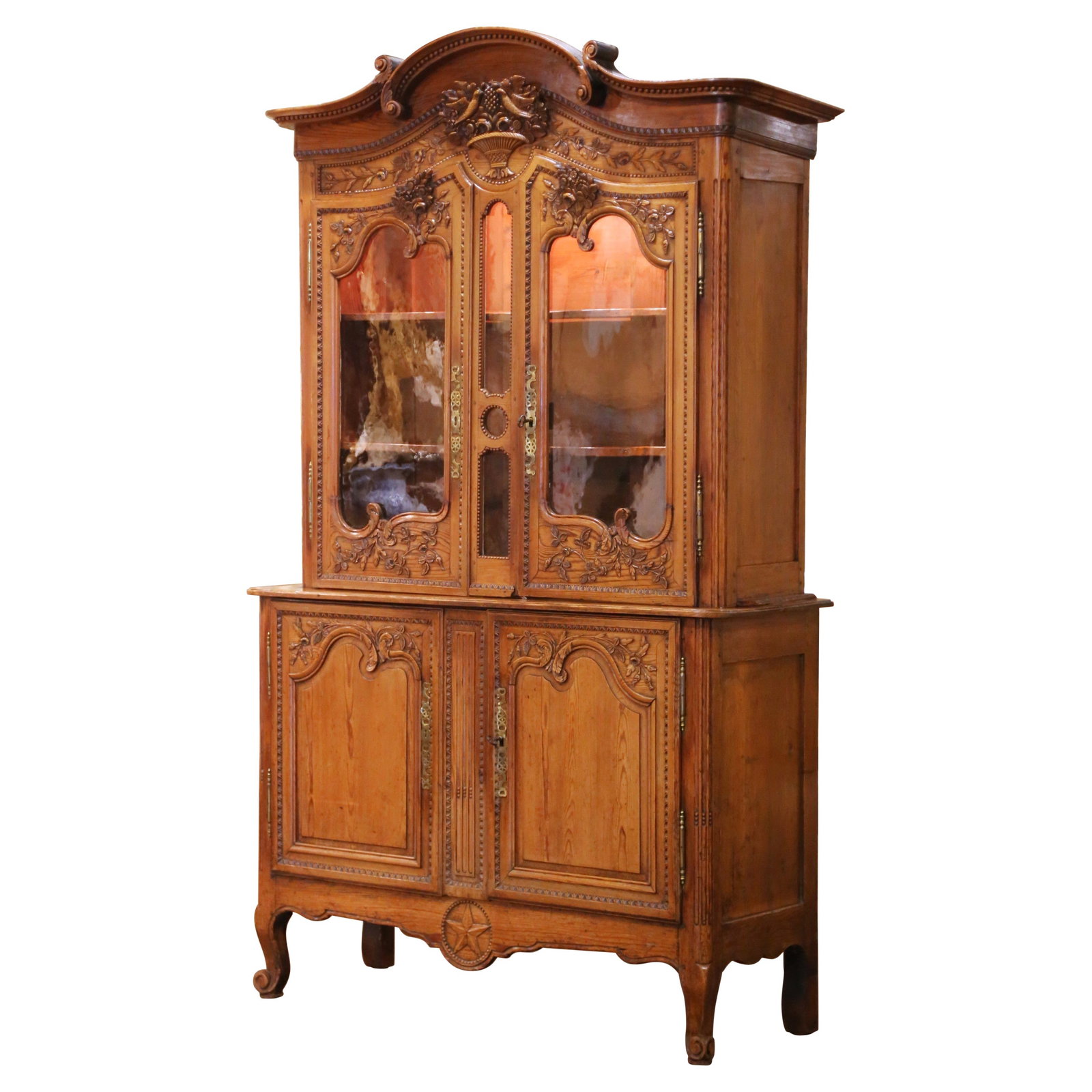 Normandy Louis XV Pine Two Part Vitrine Cabinet (1 of 15)