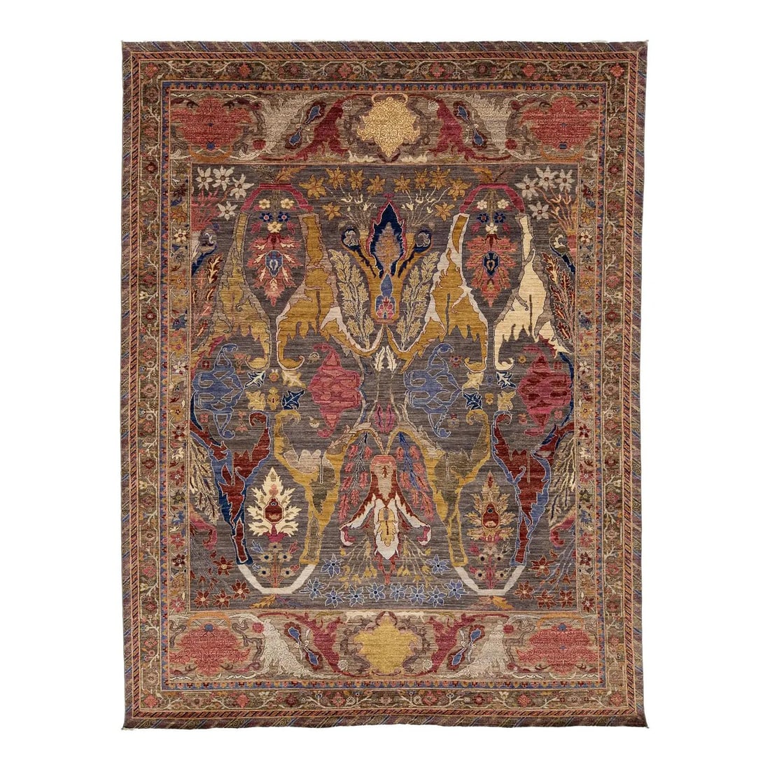 9' x 11'10" Wool Rug with Persian Floral Motifs in Charcoal Palette: 9' x 11'10" Wool Rug with Persian Floral Motifs in Charcoal Palette This Modern Bidjar Style area rug features a hand-knotted construction from premium wool, blending classic Persian motifs with conte