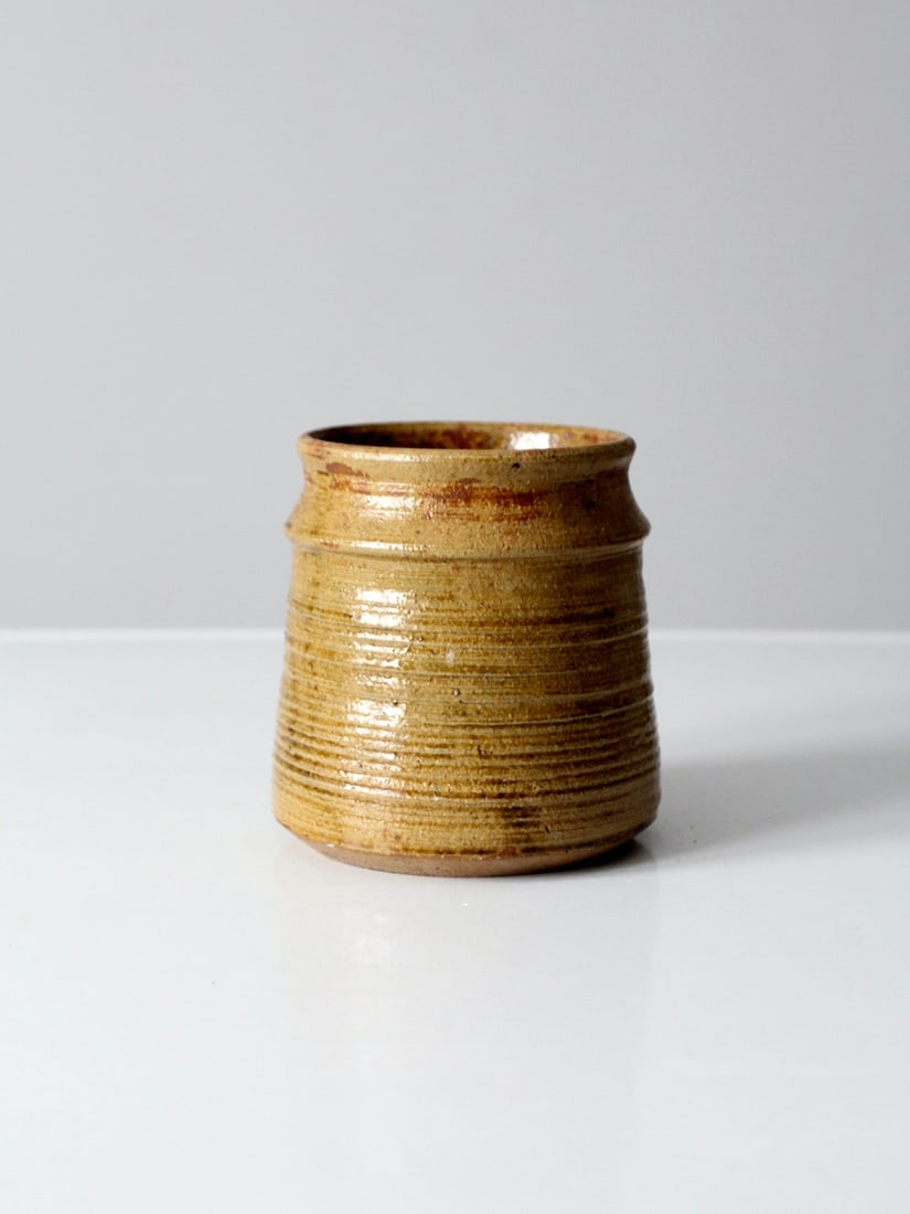 Ribbed Ceramic Studio Pottery Vase in Tan Glaze 5.75 inch (1 of 8)