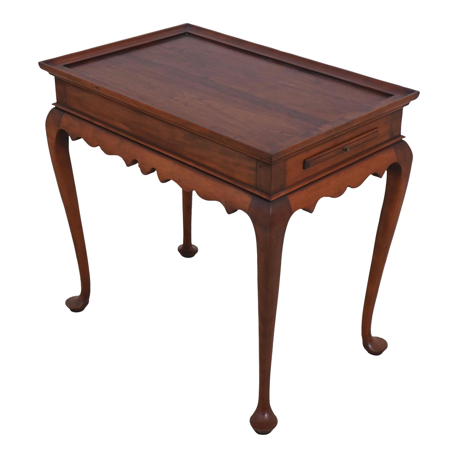 Eldred Wheeler Cherry Wood Queen Anne Tea Table with Candle Slide: Eldred Wheeler Cherry Wood Queen Anne Tea Table with Candle Slide Introducing the Eldred Wheeler Cherry Queen Anne Tea Table, a stunning example of quality craftsmanship and timeless design. This exqu