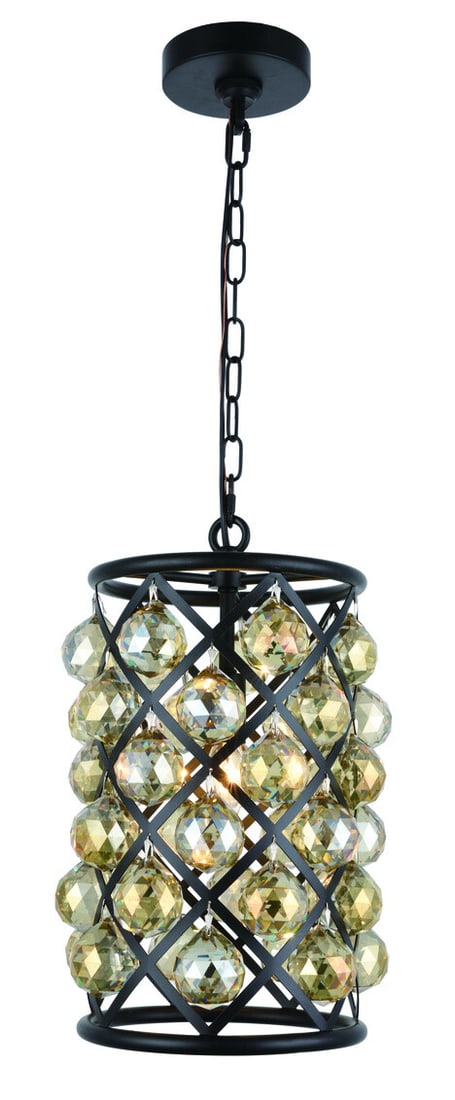 Madison Matte Black Crystal Pendant Chandelier Golden Teak 1 Light: Madison Matte Black Crystal Pendant Chandelier Golden Teak 1 Light This modern pendant chandelier features a matte black frame complemented by golden teak royal cut crystal ball accents, creating an e