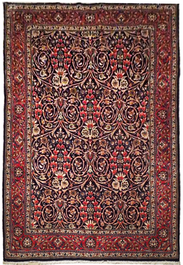 Handcrafted 7'3 x 10' Navy Blue Persian Sarouk Rug Kork Wool: Handcrafted 7'3 x 10' Navy Blue Persian Sarouk Rug Kork Wool Free continental US Shipping Enhance your living space with this exquisite 7' 3" x 10' Navy Blue Fine Persian Sarouk Rug, handcrafted by sk
