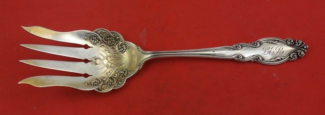 Dominick & Haff Gothic Sterling Silver Salad Serving Fork Gold Wash 8 7/8": Dominick & Haff Gothic Sterling Silver Salad Serving Fork Gold Wash 8 7/8" This elegant Gothic salad serving fork by Dominick & Haff is crafted from high-quality sterling silver and features a sophist
