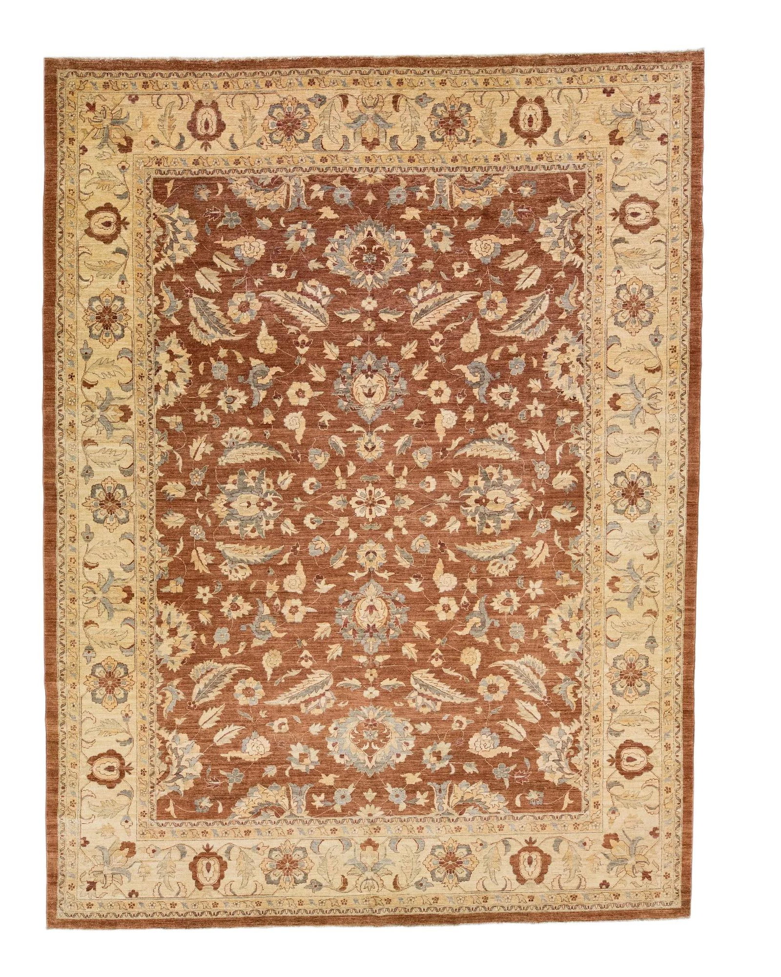 Antique Tabriz Style Hand-Knotted Wool Rug 12'6 x 16'7 Floral Design: Antique Tabriz Style Hand-Knotted Wool Rug 12'6 x 16'7 Floral Design Explore the elegance of this beautiful antique Tabriz-style hand-knotted wool rug featuring a rich brown color field, enhanced by s