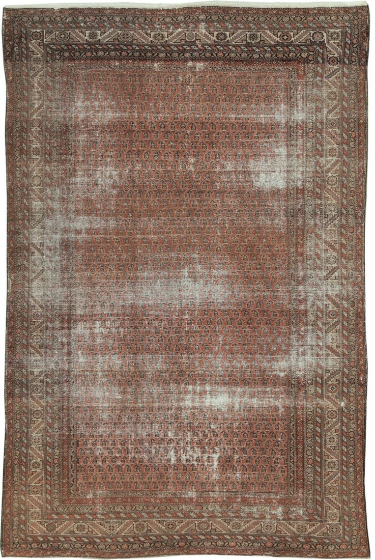6' 10" x 10' 10" Malayer Persian Room Rug Shabby Chic: 6' 10" x 10' 10" Malayer Persian Room Rug Shabby Chic A worn Persian Malayer rug from 1920 with a rustic, shabby chic look. This pre-owned room-size rug offers the character and aged appeal noted in t