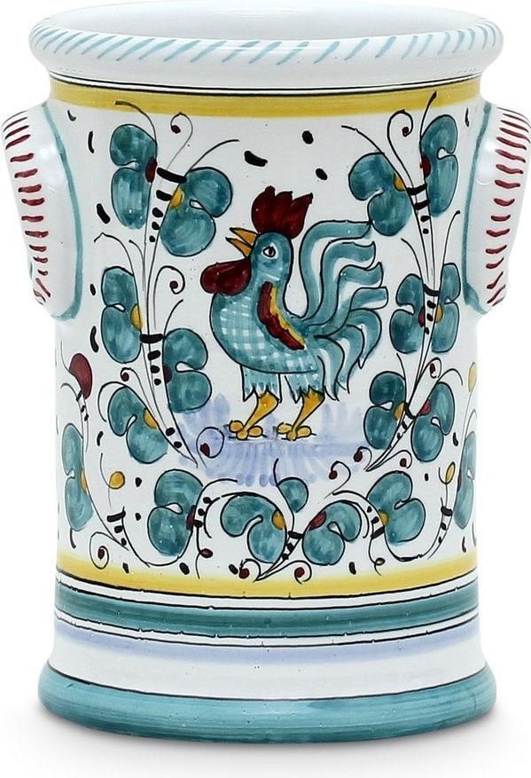 Handmade Deruta Style Ceramic Utensil Holder Green Finish (1 of 6)
