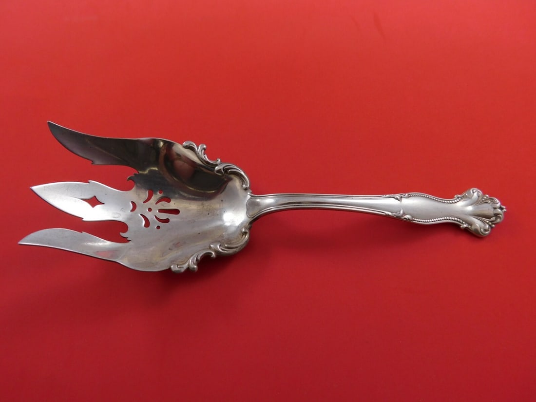 Antique Sterling Silver Salad Serving Fork Mount Vernon Hope 8 1/2": Antique Sterling Silver Salad Serving Fork Mount Vernon Hope 8 1/2" Sterling silver salad serving fork in the Hope pattern by Mount Vernon. This pre-owned piece dates to the 1850-1899 period, is not m