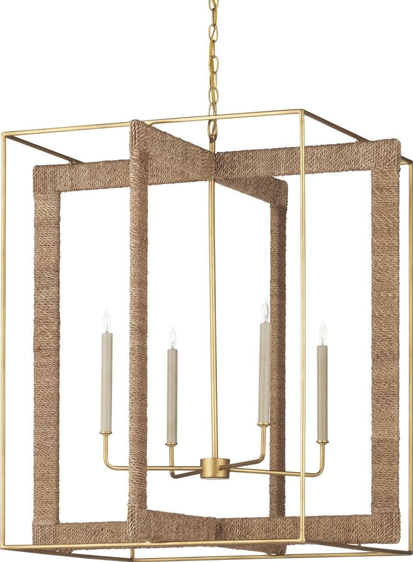 Currey Purebred Lantern 36H Contemporary Gold Leaf Finish: Currey Purebred Lantern 36H Contemporary Gold Leaf Finish Illuminate your space with this Elegant Gold Leaf Lantern from the Purebred collection. This stunning large lantern features a contemporary de