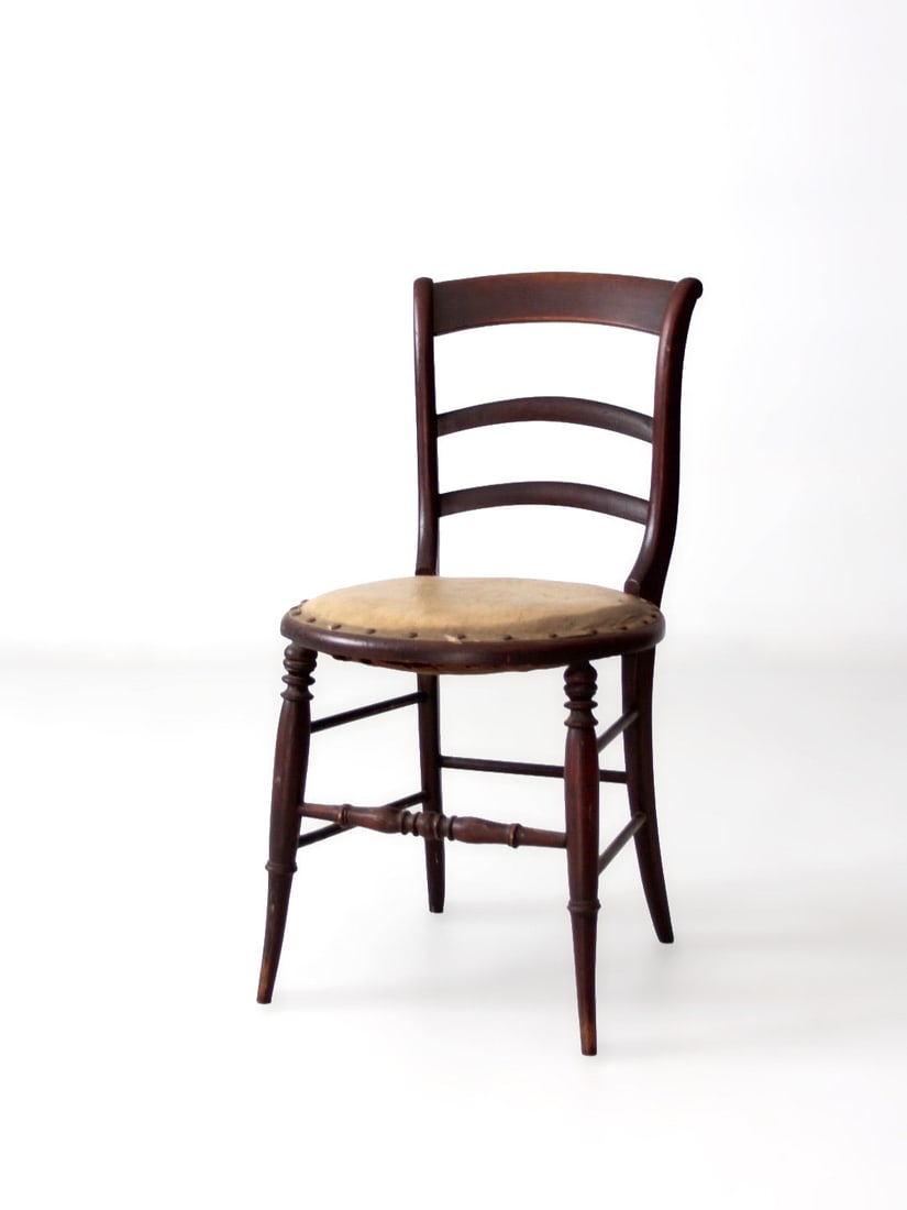 19th Century Ladder Back Side Chair with Ochre Upholstered Seat (1 of 6)