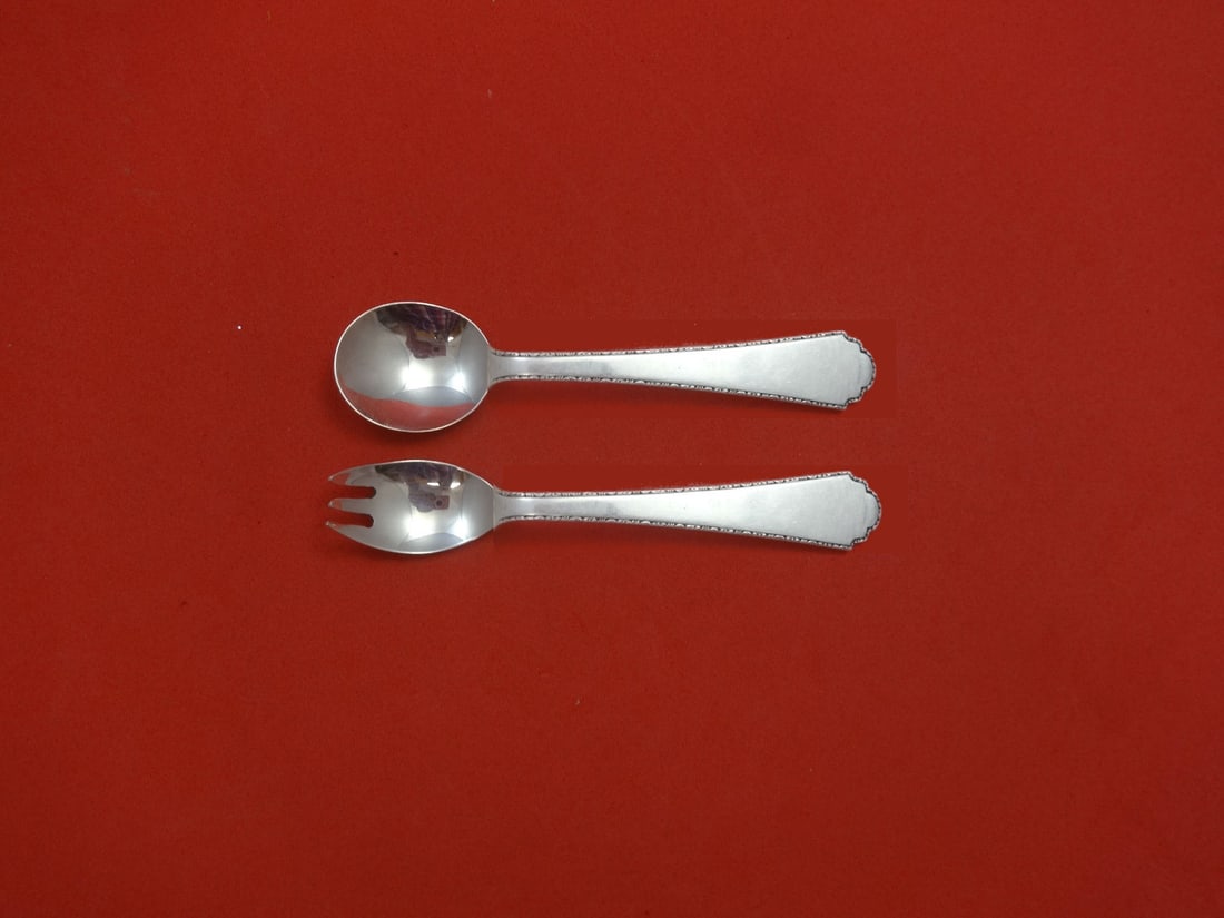 Lunt Sterling Silver William and Mary 2pc Baby Fork Spoon Set 5" (1 of 1)