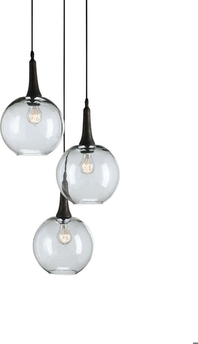 Currey Beckett Trio Pendant Light Modern Black Glass Wrought Iron: Currey Beckett Trio Pendant Light Modern Black Glass Wrought Iron Illuminate your space with the Beckett Pendant, a stunning modern chandelier that redefines elegance. This beautiful trio pendant feat