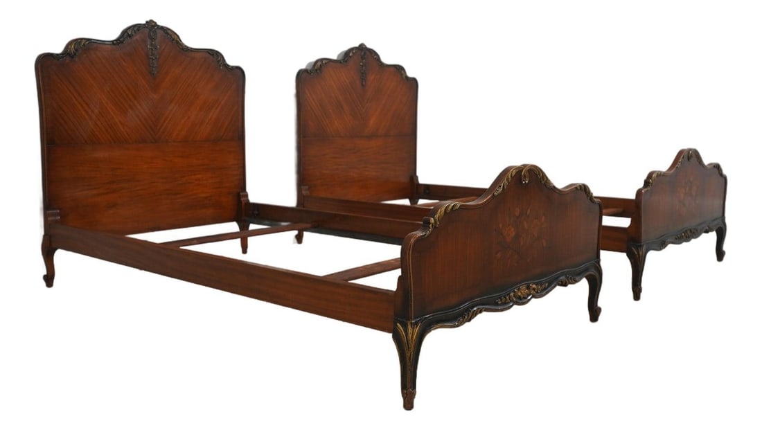 French style satinwood twin bed pair with marquetry inlay (1 of 10)