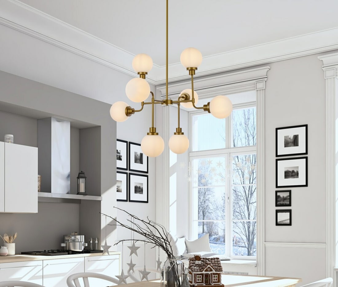 Hanson 8 Light Brass Finish Chandelier with Frosted Glass Shades (1 of 7)