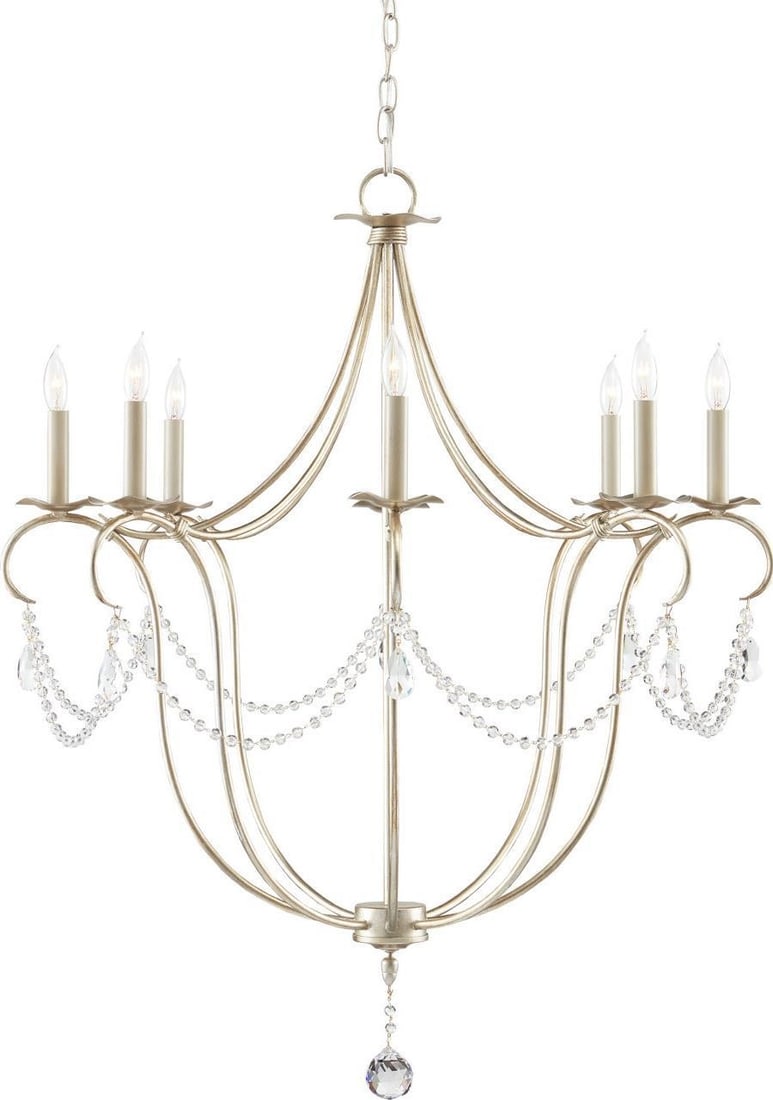 Crystal Lights Silver Leaf Bowl Chandelier in Louis XVI Style by Currey (1 of 2)