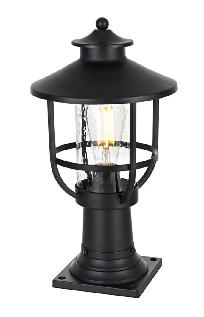 Outdoor wall mounted pole light Janney black iron glass 16.5 inch (1 of 8)