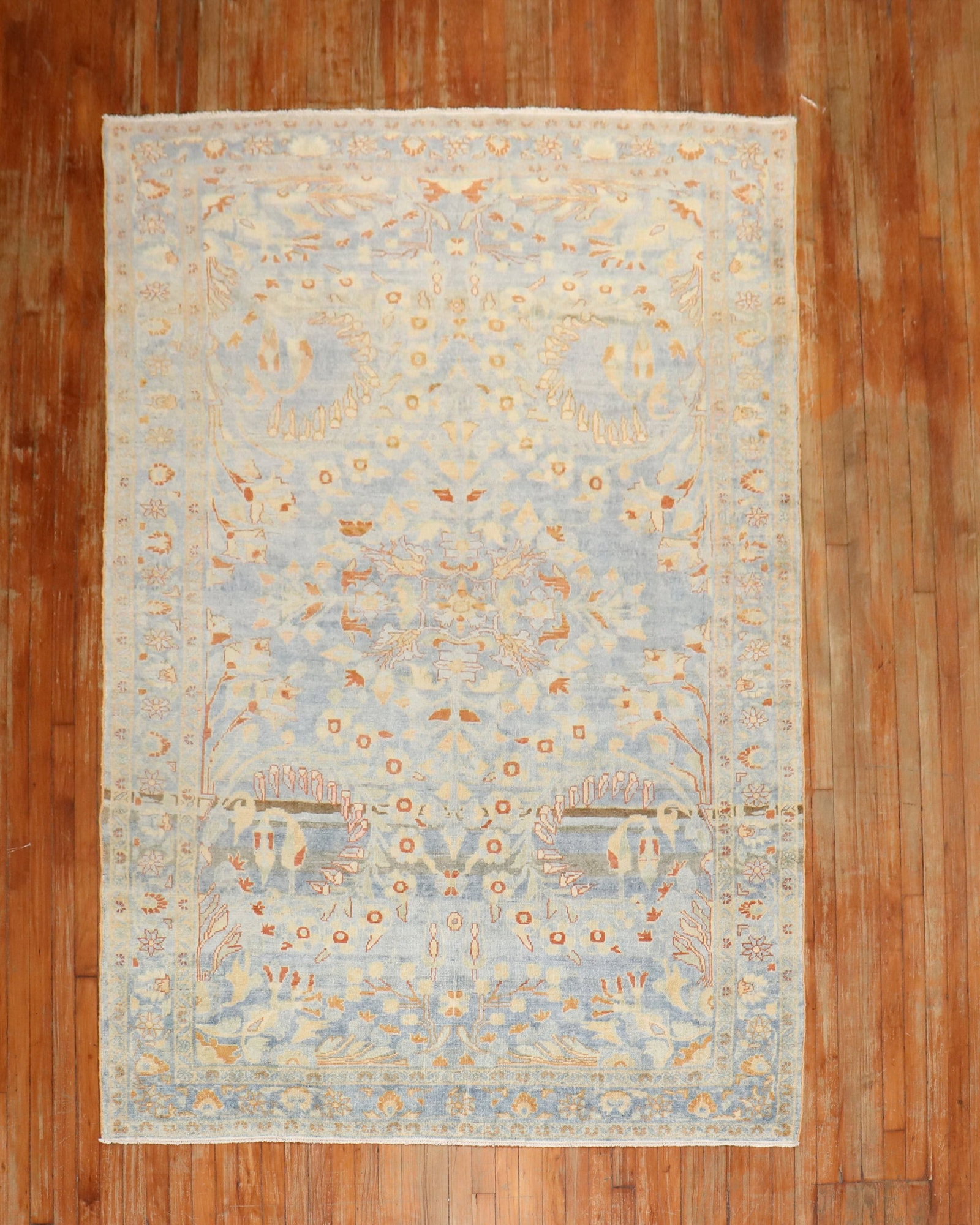 5' 10" x 9' 2" Early 20th Century Persian Lilihan Rug: 5' 10" x 9' 2" Early 20th Century Persian Lilihan Rug Early 20th century Persian Lilihan rug in a light blue colorway. This pre-owned foyer rug offers the distinctive character of a Lilihan weave and 