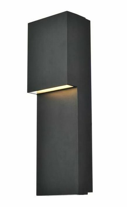 Living District Raine 16 in Black LED Outdoor Wall Sconce: Living District Raine 16 in Black LED Outdoor Wall Sconce Modern outdoor wall sconce light fixture with a black finish, designed for indoor or outdoor use on patios, porches, balconies, walkways, and 