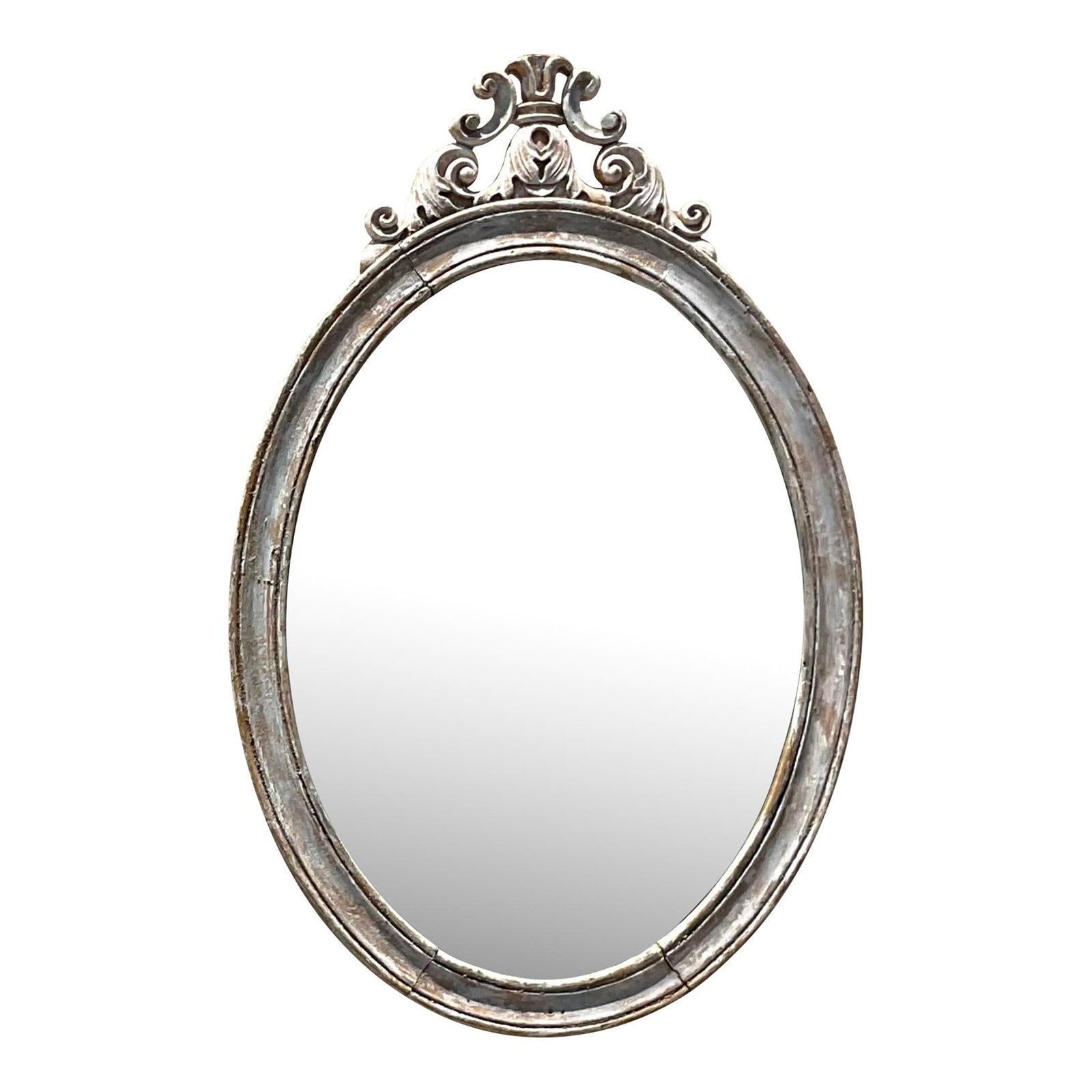 Vintage Boho Oval Carved Wood Mirror Handcrafted Ecru (1 of 5)