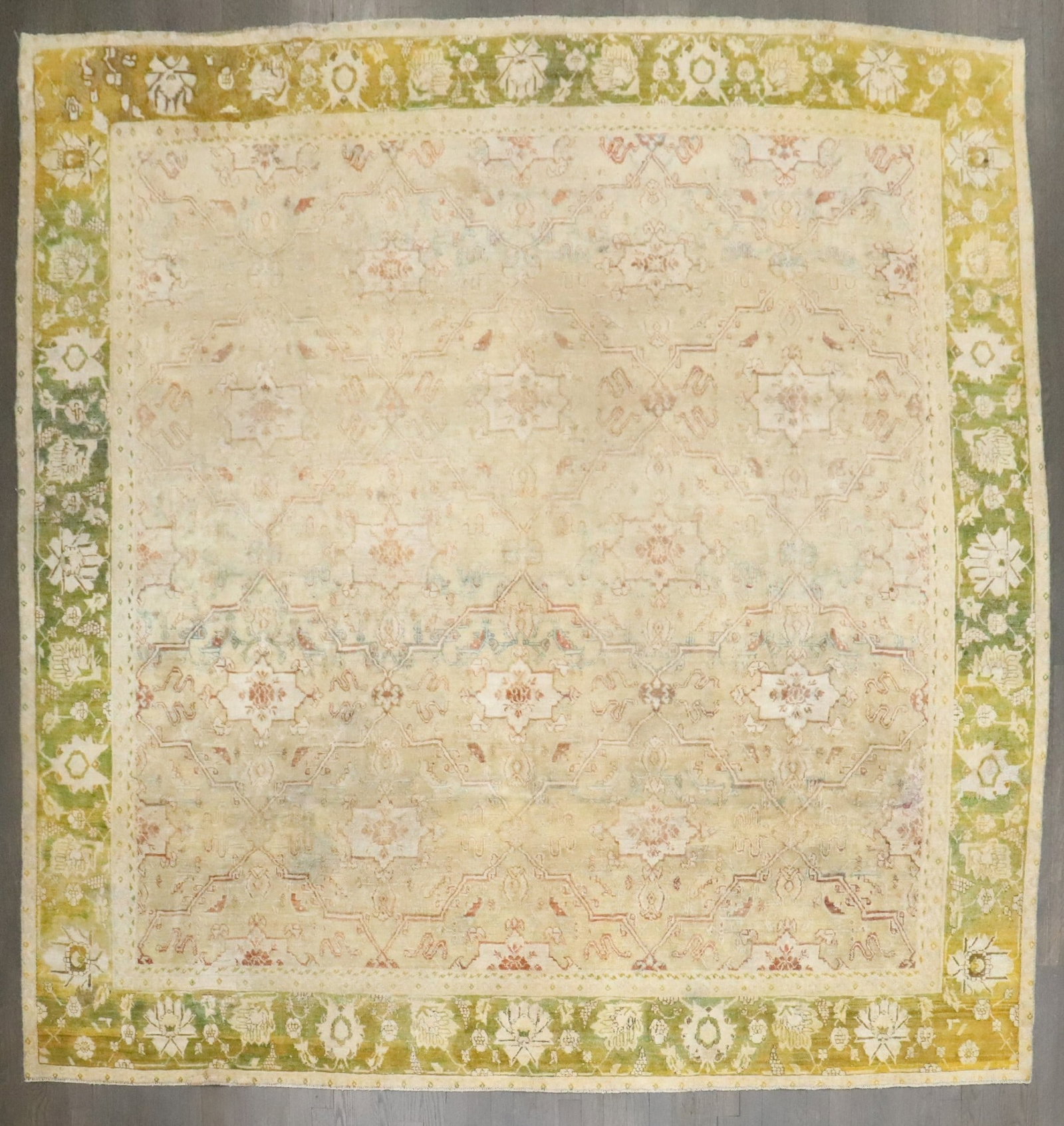 8' 5" x 8' 8" Late 19th Century Agra Square Rug: 8' 5" x 8' 8" Late 19th Century Agra Square Rug Late 19th century Agra square rug with a classic square format. This pre-owned piece is identified as Agra, Amritsar type. Specifications Title: Square 