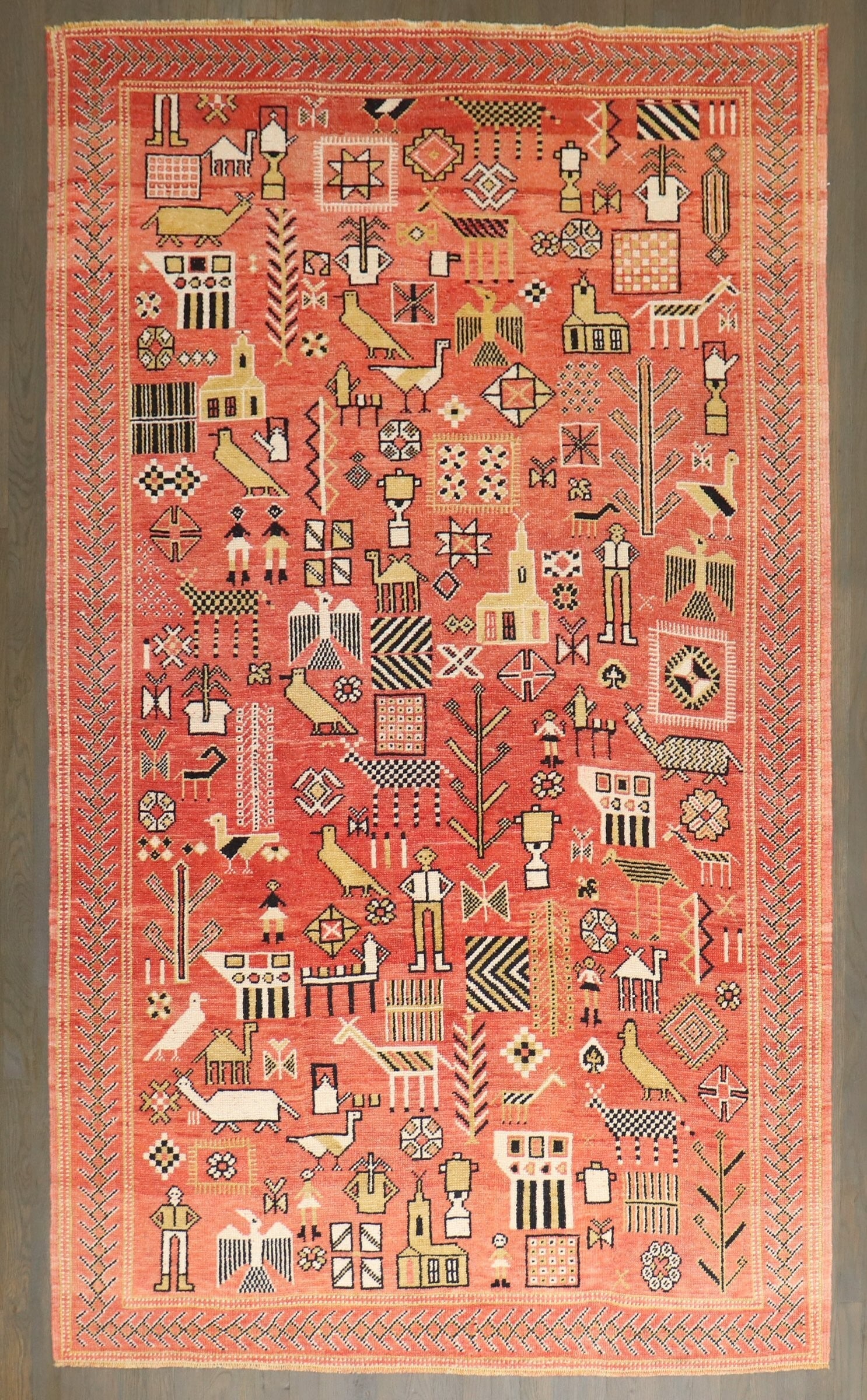 5' 1" x 8' Antique Moroccan Pictorial Rug: 5' 1" x 8' Antique Moroccan Pictorial Rug Authentic one-of-a-kind antique Moroccan pictorial rug from the 2nd quarter of the 20th century. This pre-owned piece is described as a quirky pictorial examp