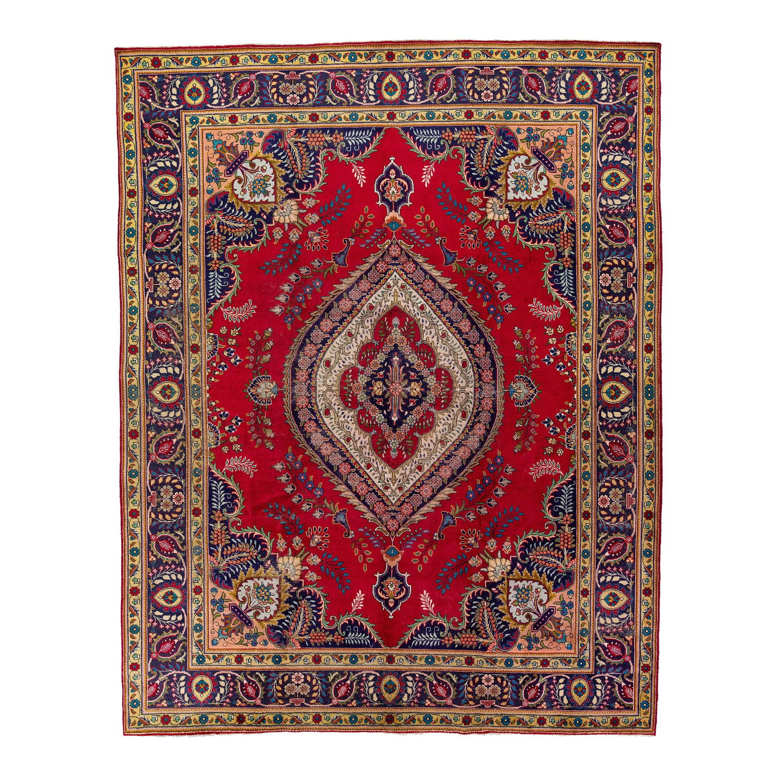1920s Red Antique Tabriz Persian Wool Rug Shah Abbasi Design 9'11 x 12'9: 1920s Red Antique Tabriz Persian Wool Rug Shah Abbasi Design 9'11 x 12'9 This exquisite antique Tabriz rug features a stunning red field adorned with a multicolor Shah Abbasi design, showcasing the ar