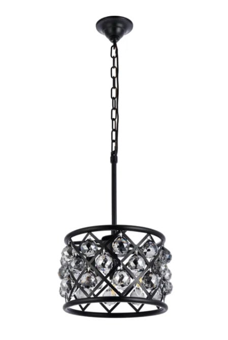 Madison 3-Light Matte Black Crystal Pendant Chandelier 12 Inch: Madison 3-Light Matte Black Crystal Pendant Chandelier 12 Inch This modern pendant chandelier features a matte black frame complemented by silver shade faceted royal cut crystal balls. Designed with t
