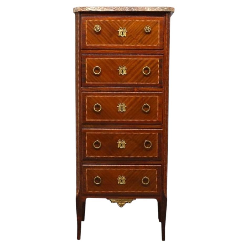 Louis XVI Style 5 Drawer Mahogany Lingerie Chest with Rouge Marble Top (1 of 15)