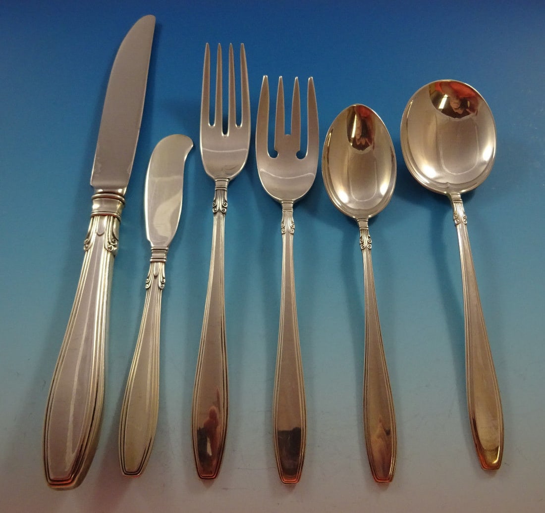 Gorham Nocturne Sterling Silver Flatware Set for 6 - 38 Pieces Modern Design: Gorham Nocturne Sterling Silver Flatware Set for 6 - 38 Pieces Modern Design This stunning Nocturne flatware set by Gorham is a modern collection crafted from sterling silver, featuring a sleek, linea